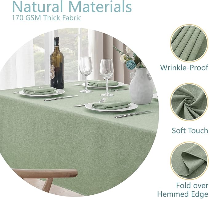 Rectangle Tablecloth Linen Textured Waterproof & Stain Resistant Table Cloth Wrinkle Free Decorative Fabric Farmhouse Table Cover for Dining/Party/Buffet/Wedding, 60 x 120 Inch, Sage Green