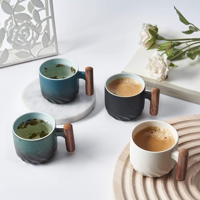 Ceramic Espresso Cup with Wooden Handle, Microwave Safe, 2.08x1.85in, Hand Wash - Image 3