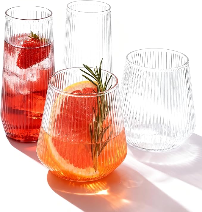 BESTSTAR 48 Pack Clear Disposable Ribbed Origami Ripple Plastic Glasses Set | by BESTSTAR
