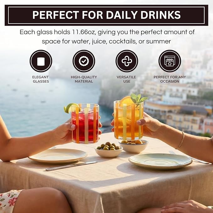 Capri Italian Design Cylindrical Tumblers, 2 Set Olive & Orange Summer Glasses - Image 4