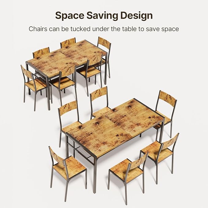 Gizoon Dining Table Set for 6 with Chairs, 7-Piece Kitchen Table Set for Small Space, Apartment, Kitchen, Dining Room, Space-Saving