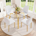 42" Round Glass Dining Table Set for 4,Modern Breakfast Table Set for 4 with Luxury Gold Chrome Legs,Space Saving Kitchen Table and White Chairs for Apartment,Easy Assembly