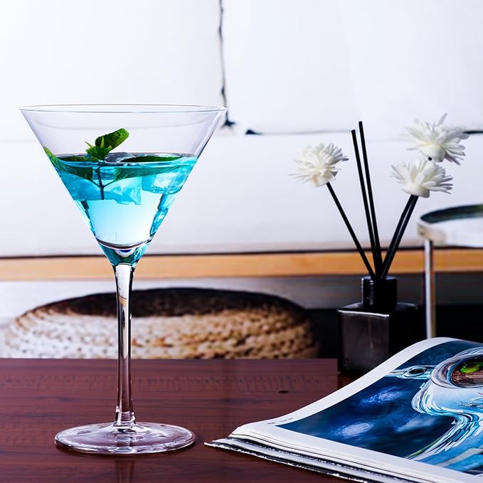 Handblown Crystal Martini Glasses Set of 4-9.5 oz Coupe Glass Set with Stem - Elegant Cocktail Glasses for Bar, Margarita, Cosmopolitan, Manhattan, Gimlet - Unique Gift for Mother’s Day