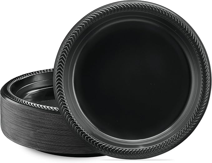 PLASTICPRO 100 PCS Black Plastic Plates Light Weight 9 Inch Plastic Dinner by PLASTICPRO