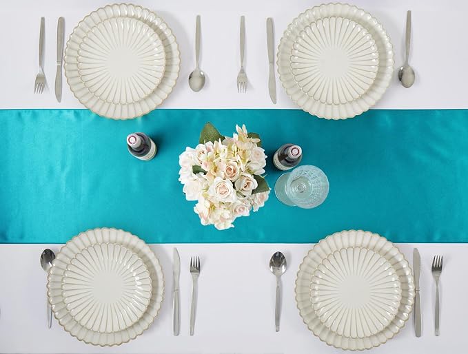 Teal Blue Satin Table Runner, 12x108 Inches, 2 Pack | Premium Satin, Smooth - Image 5