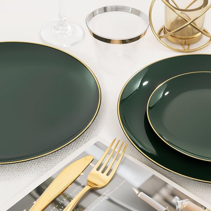 WDF 300Pcs Green Plates Disposable - Heavy Duty Green Plates - 50Guest Green Plastic Dinnerware Include 50 Dinner Plate, 50 Dessert Plate, 150 Cutlery & 50 9oz Cups for Parties St. Patrick’s Day