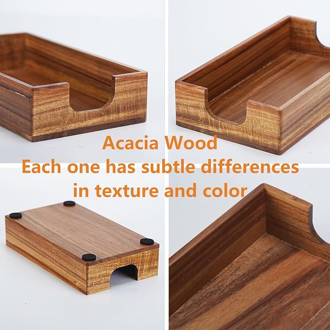 Napkin Holder for Bathroom, Acacia Guest Towel Holder, 4 Non Slip Pads - Image 3
