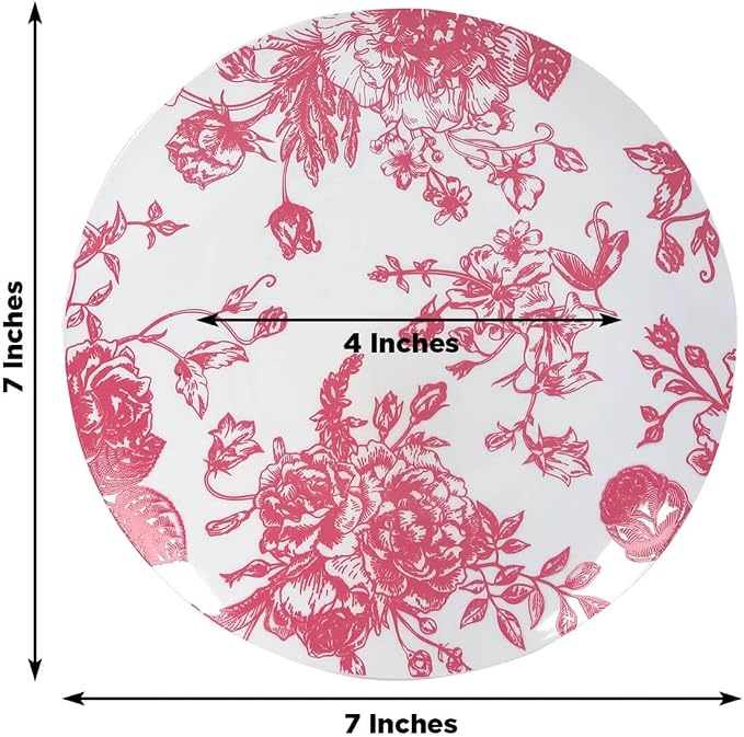 Efavormart 10-Pack French Toile Plastic Dessert Plates – Pink & White Floral - Image 2