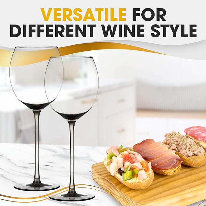 Colored Red Wine Glasses Set of 4 - Elegant Long Stem Wine Glass - 13.3oz (Smoke)