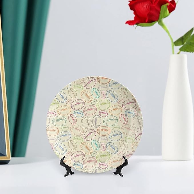 Ceramic Plates, American Football Decorative Ceramic Plates, Grunge Looking Hand Drawn Sports Sketch, 7 Inch, Household Plates Decorative, Multicolor