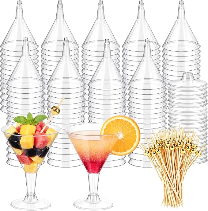 50 Pack Plastic Martini Glasses, 7 oz Disposable Clear Cocktail Cups by Budiwati