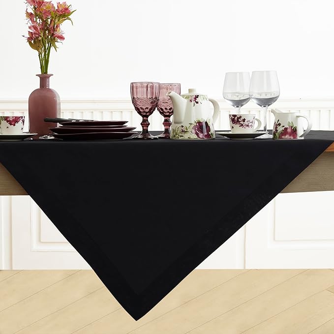Solino Home Black Linen Tablecloth 52 x 52 Inch - 100% Pure Linen Square Table Throw - Fete, Machine Washable Table Cloth for Winter, Easter