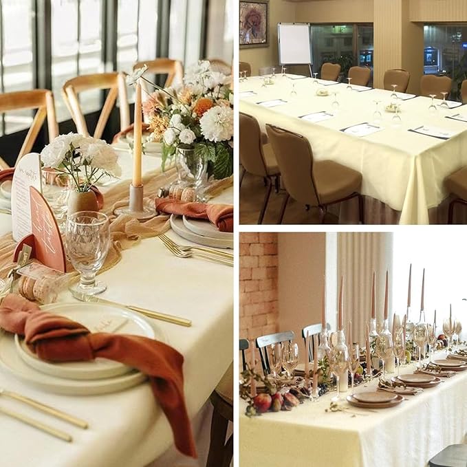 8 Pack Beige Tablecloth 60 x 126 Inch Rectangular Table Cloth for 6 Foot Rectangle Tables, Wrinkle Resistant Washable Polyester Fabric Table Covers for Wedding Party Banquet Buffet and Camping