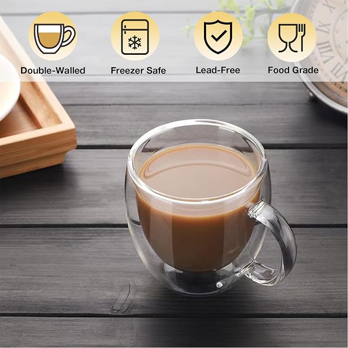 Mfacoy Double Wall Insulated Glasses Espresso Cups Set of 4, 5 oz Clear Coffee - Image 5