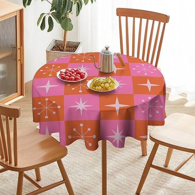 Mid Century Modern Round Tablecloth, Vintage Abstract Colorful Geometrics Modern Print Tablecloth for Home Party Dining Room Kitchen Decor 60Inch(152cm)