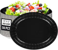 50Pcs Black Oval Paper Plates Decorations 10" x 12" Large Heavy Duty Disposable Black Paper Platters Birthday Party Decorations for BBQ Easter New Year Holiday Lunch Dinner Party Supplies Table Deco