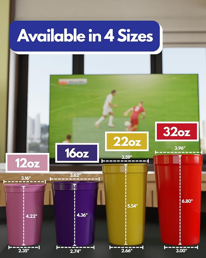 PartyPrints 10 Pack 16 oz Assorted Reusable Blank Plastic Cups, Stadium Cups - Image 5