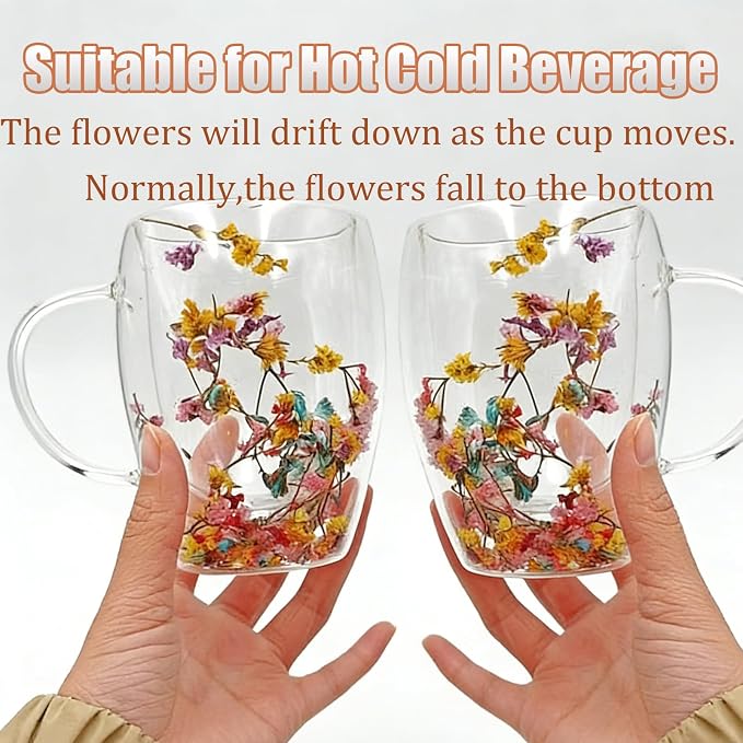 Viovian 13oz Double Wall Glass Coffee Mugs Set of 2 Insulated Glass Coffee Cups - Image 2