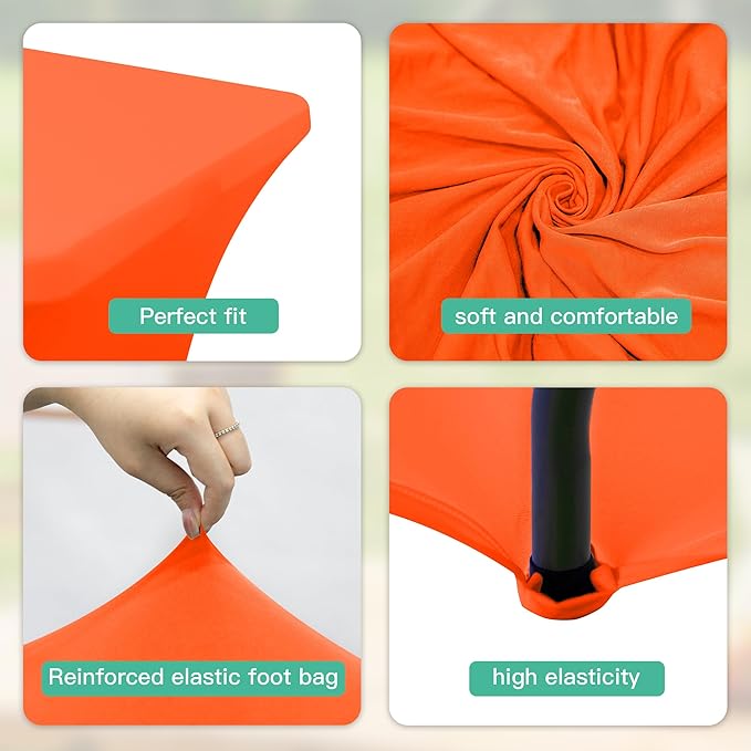 4FT Table Cloth for Rectangular Fitted Events Stretch Orange Table Covers Washable Spandex Tablecloth Protector for Party, Wedding, Cocktail, Banquet, Festival