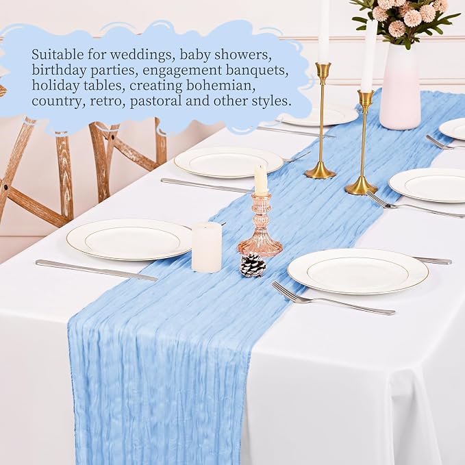 4 Pack Light Blue Table Runner 17 x 108inch Cheesecloth Table Runner Boho Gauze - Image 6