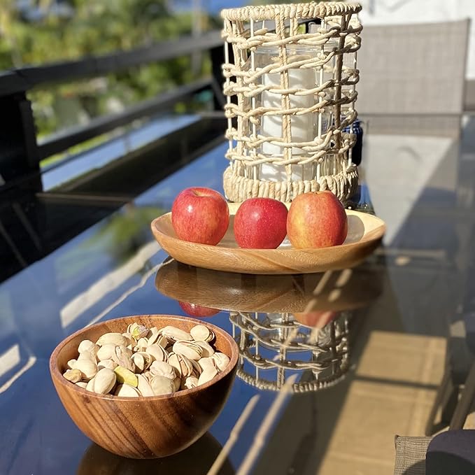 Wooden Bowl Set of 4, Small Acacia Wood Bowls, 5” Diameter, 2.5” Tall, 8 oz Capacity, Handcrafted Bowls for Salad, Snacks, Fruit & Kitchen Gifting