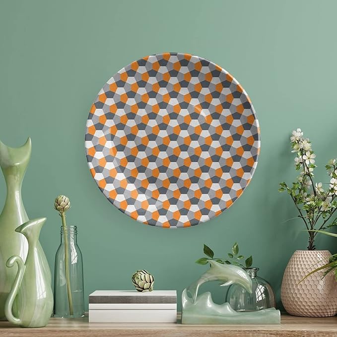 Ceramic Plates, Abstract Decorative Ceramic Plates, Modern Style Mosaic Tile with Hexagonal Shapes, 6 Inch, for Dining, Parties, Wedding, Grey Charcoal Grey Orange