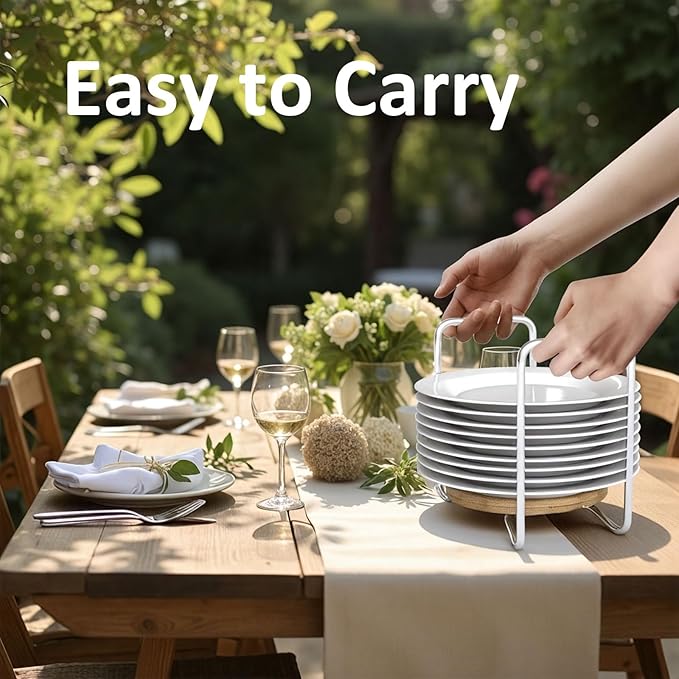 Dish Rack for Kitchen Countertop Organizer - Bamboo Plate Organizer for Cabinet Space Saver, Adjustable Stainless Steel 304 Plate and Bowl Holder with Portable Handle for Drawer Cupboard Shelf RV