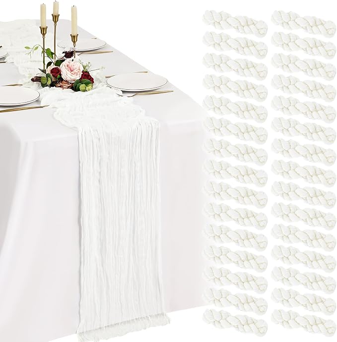 30 Pack Cheesecloth Table Runner 10FT Ivory White Table Runner Boho Gauze by Showgeous
