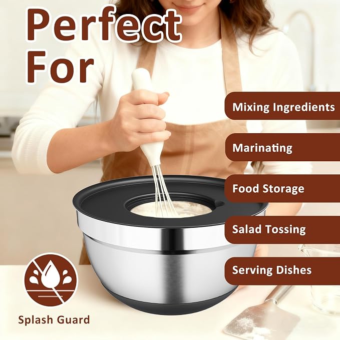 9 Pack Mixing Bowls with Airtight Lids Set, Stainless Steel Mixing Bowls with - Image 7