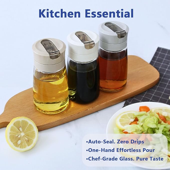 Simple Style Leak-Proof Glass Cruet Bottle 420ml, Oil & Vinegar Dispenser with Sealed Pour Spout, Wide Mouth, Easy to Clean, Kitchen & Dining Essential