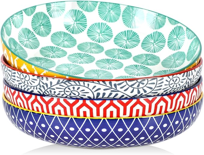 Selamica 9.6" Pasta Bowls Set of 4, 51 OZ Large Salad Bowls, Ceramic Wide and by Selamica