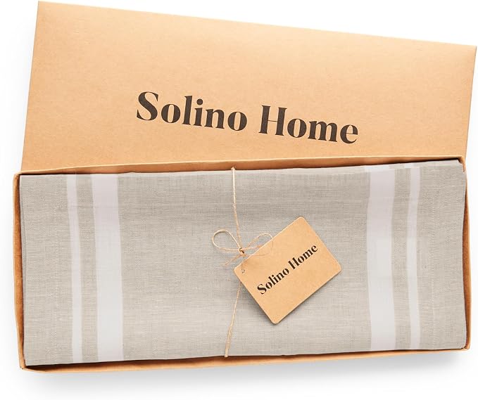 Solino Home 100% Pure Linen Table Runner, 14 x 156 in, French Stripe | Table - Image 5