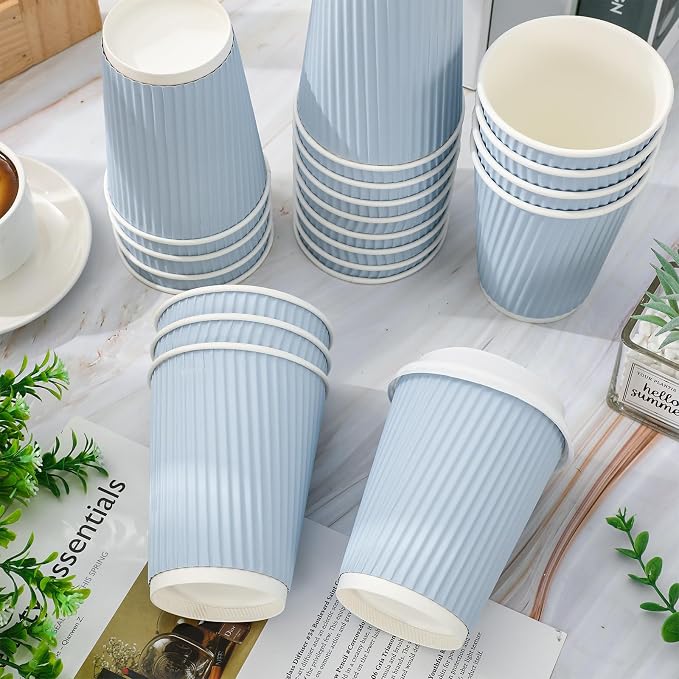 Whaline 100 Pcs Light Blue Disposable Coffee Cups - Image 3