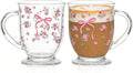 KEMORELA Pink Bow Glass Coffee Mugs Set, Cute Tea Cup by KEMORELA