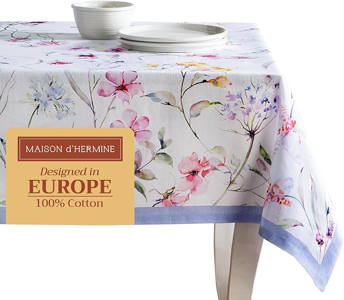 Maison d' Hermine Table Cloth Square Table 100% Cotton 54 x 54 Inches Tablecloth Reusable Decorative for Dining Room Farmhouse Home Valentines Day Decorations Spring Summer - Summer Floral