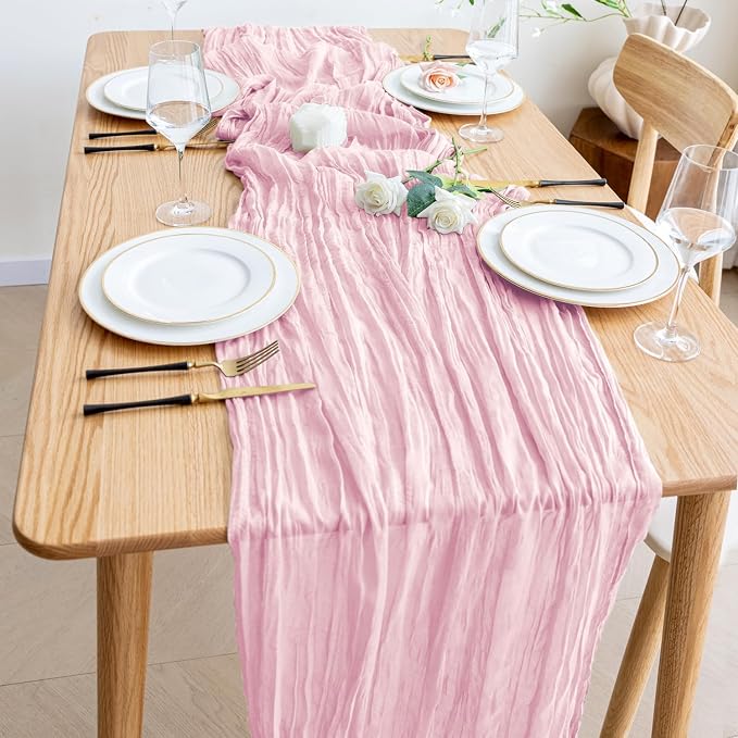 Cheesecloth Table Runner Pink 10FT Boho Gauze Runner - Image 6