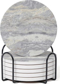 Set of 6 Light Gray Abstract Onyx Marble Coasters by Hoomey