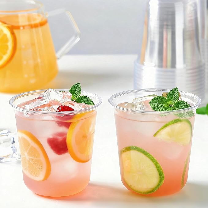 100 x Round Bottom Clear Plastic Cups 12 oz | Disposable Cocktail Cups - Image 5