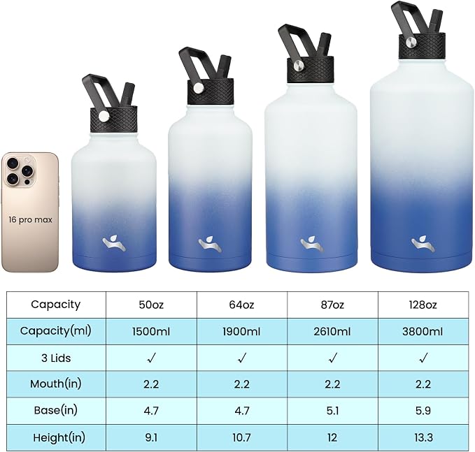 Konokyo 50 oz Insulated Stainless Steel Water Bottle Jug - Image 4