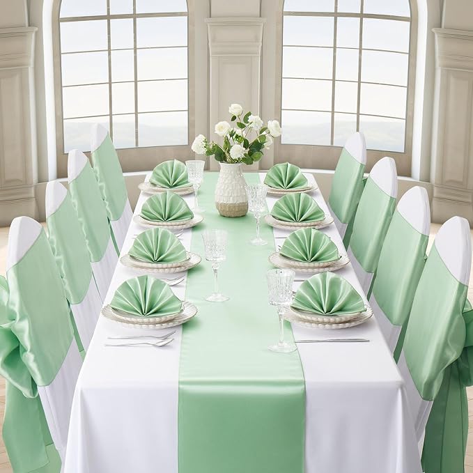 Sage Green Satin Table Runner, 12x108 Inches, 2 Pack | Premium Satin, Smooth - Image 3