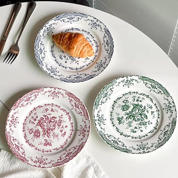 Ceramic Dinner Plates, 7.9 Inch Rose Flower Decorative, Microwave & Dishwasher - Image 3
