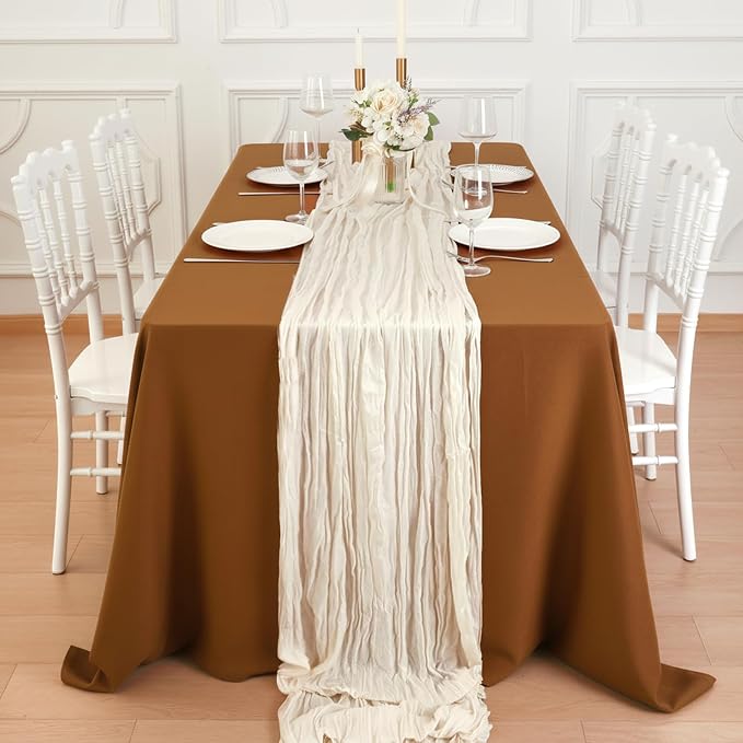 10 Pack Ivory White Cheesecloth Table Runner 120 Inch Boho Wedding Decor | - Image 4