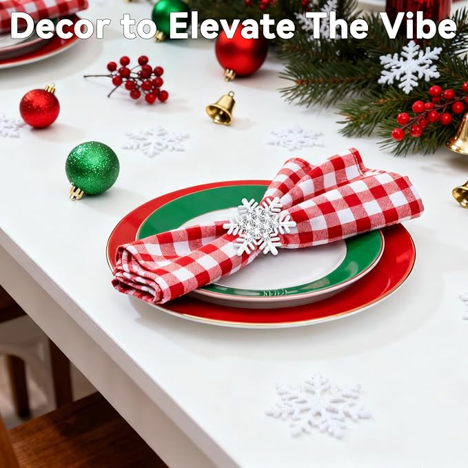 ZeeDix Set of 8 Christmas Snowflake Napkin Rings for Dinning Table Setting- White Rustic Dinner Tables Setting Decoration for Wedding Receptions, Christmas Holiday Party Dinner Parties
