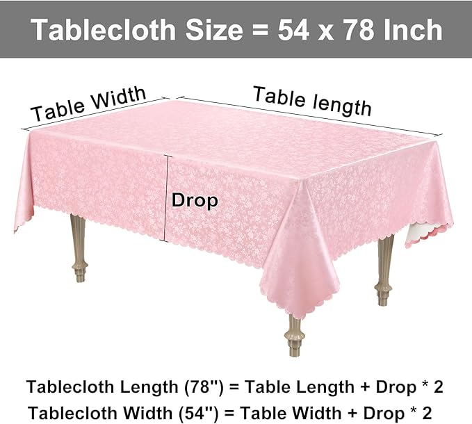 Smiry Rectangle Table Cloth, Waterproof Heavy Duty Vinyl Tablecloths, Wipeable Washable Table Cover for Kitchen, Dining Room & Valentines (Pink, 54" X 78")