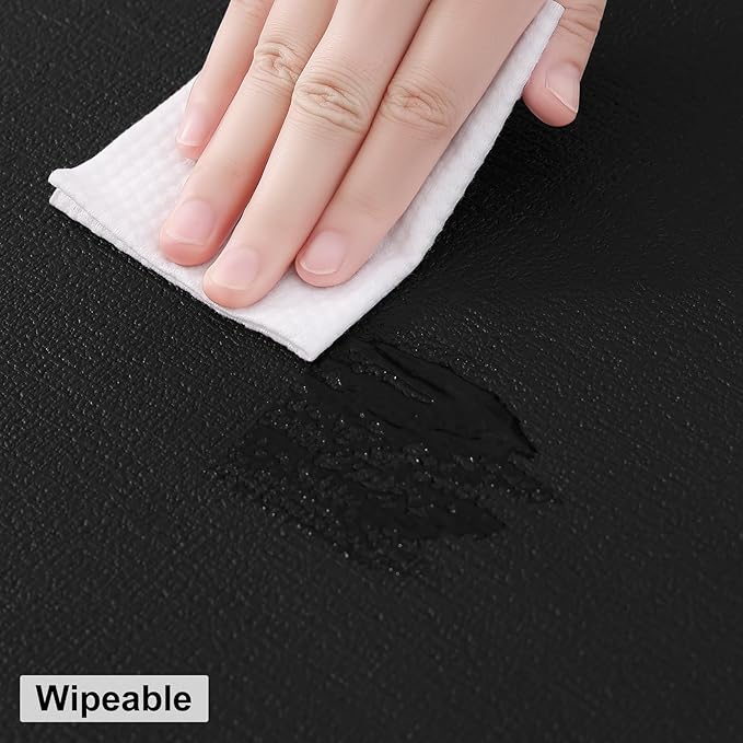 homing Round Faux Leather Placemat and Coaster 8 Packs, Washable Heat Resistant Dining Place Mats, Wipeable Double-Sided Table Mats for Indoor and Outdoor, Diameter 13 and 3.93 inch, Black