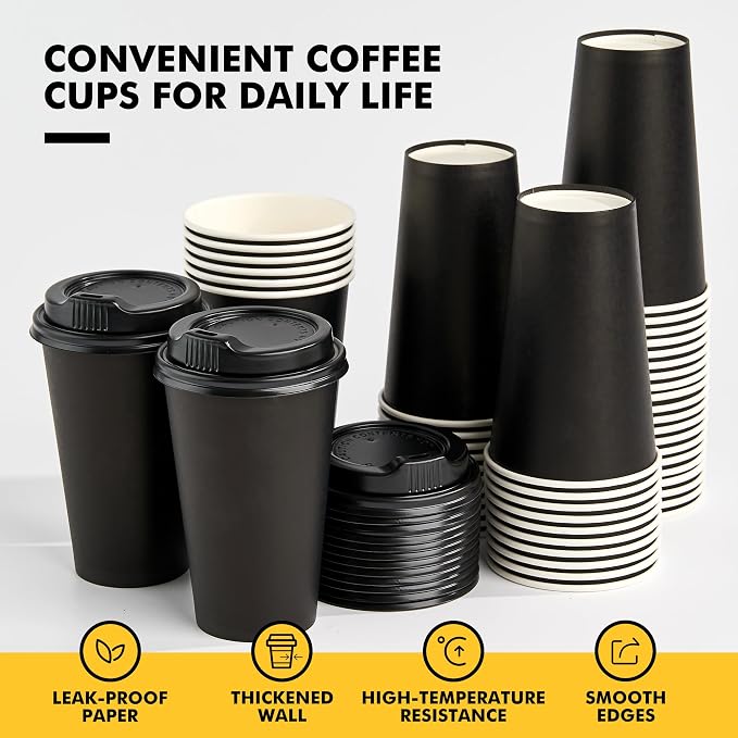 RACETOP Coffee Cups with Lids 16 oz, 100 Pack Disposable To Go Cups, To-go - Image 8