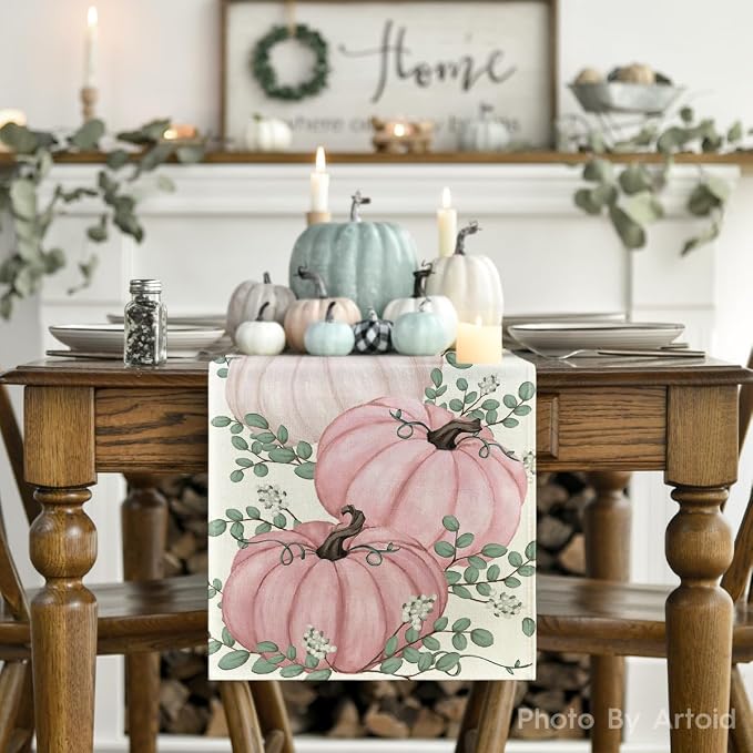 Artoid Mode 210 GSM Fall Table Runner 13x36 Inch Home Party Decor | Pink - Image 2