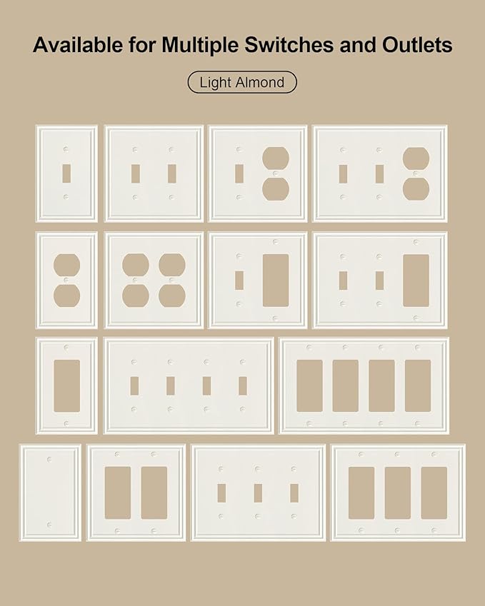 2-Pack Tripple Decorator Outlet Cover Plate, Durable Zinc Alloy 3 Gang Wall Plate, Light Almond Decorative Switch Plates and Outlet Covers, Corrosion Resistant