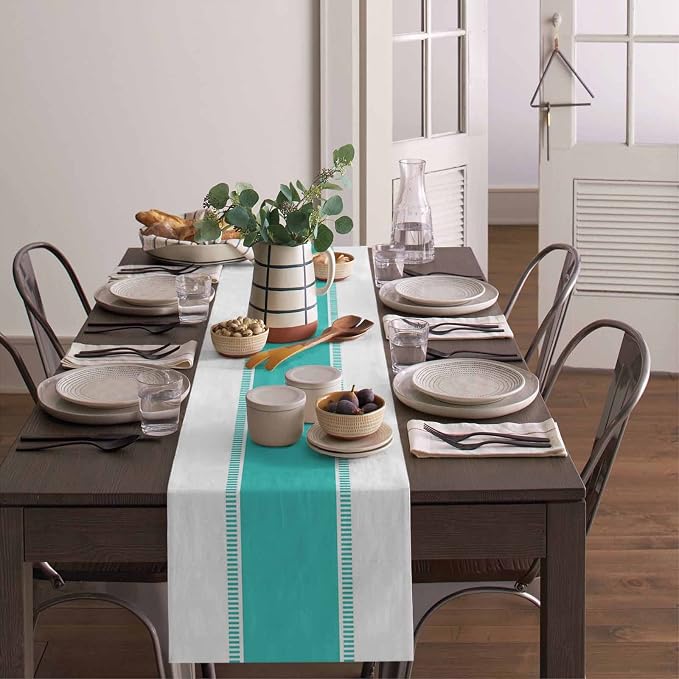 Teal Table Runners 108 inches Long, Modern Stripes Table Runner Dresser Scarves - Image 4