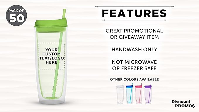 Custom Tall Orbit Acrylic Tumblers 20 oz. Set of 50, Personalized Bulk Pack - Perfect for Iced Coffee, Soda, Other Hot & Cold Beverages - Lime Green